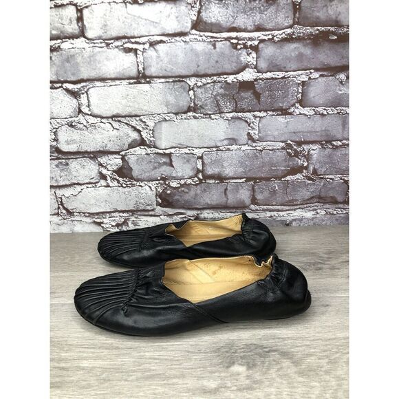 Chocolate Blu CAM2 Black Pleated Leather Ballet Flats Shoes Women Sz 8M US/39EU - Picture 3 of 16